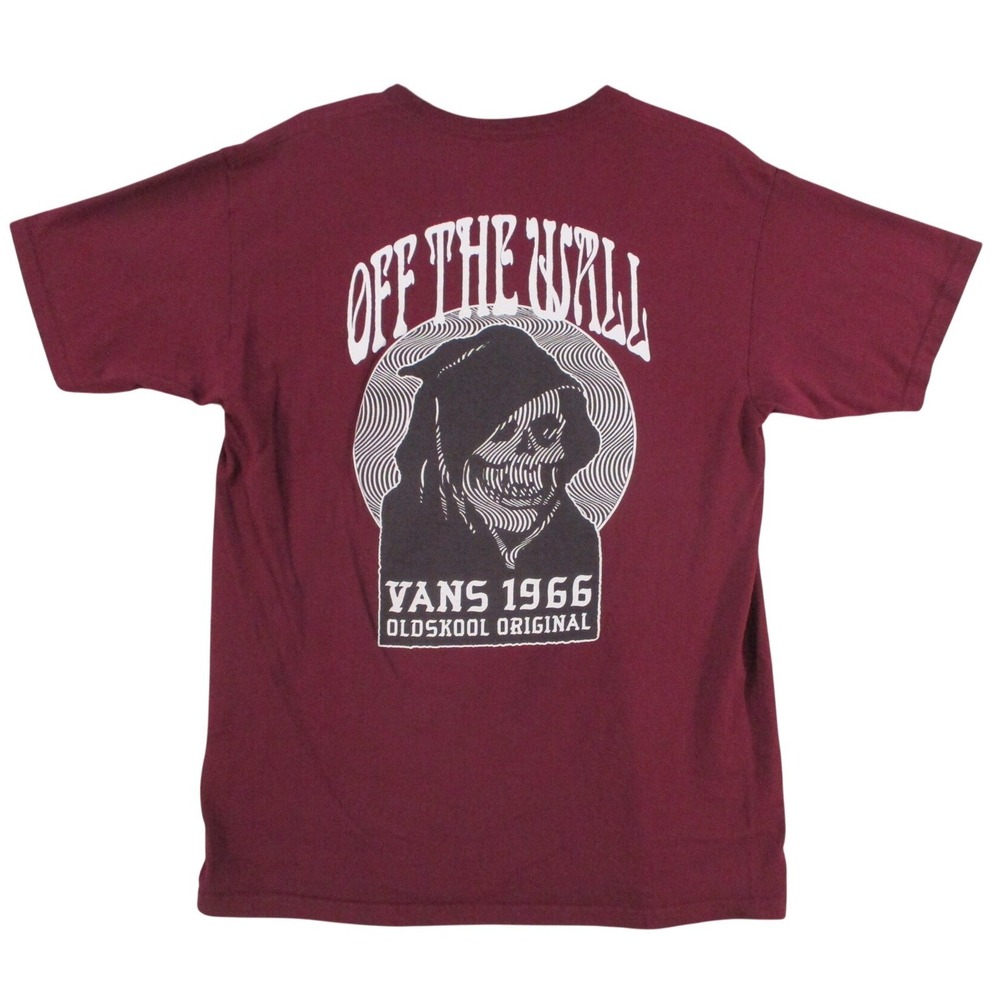 Vans Off The Wall Mens Large Burgundy Grim Reaper Skull Graphic T-Shirt 7180